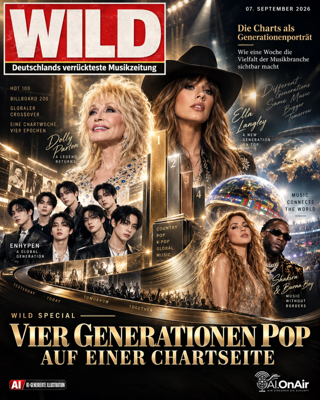 Vier Generationen Pop auf einer Chartseite