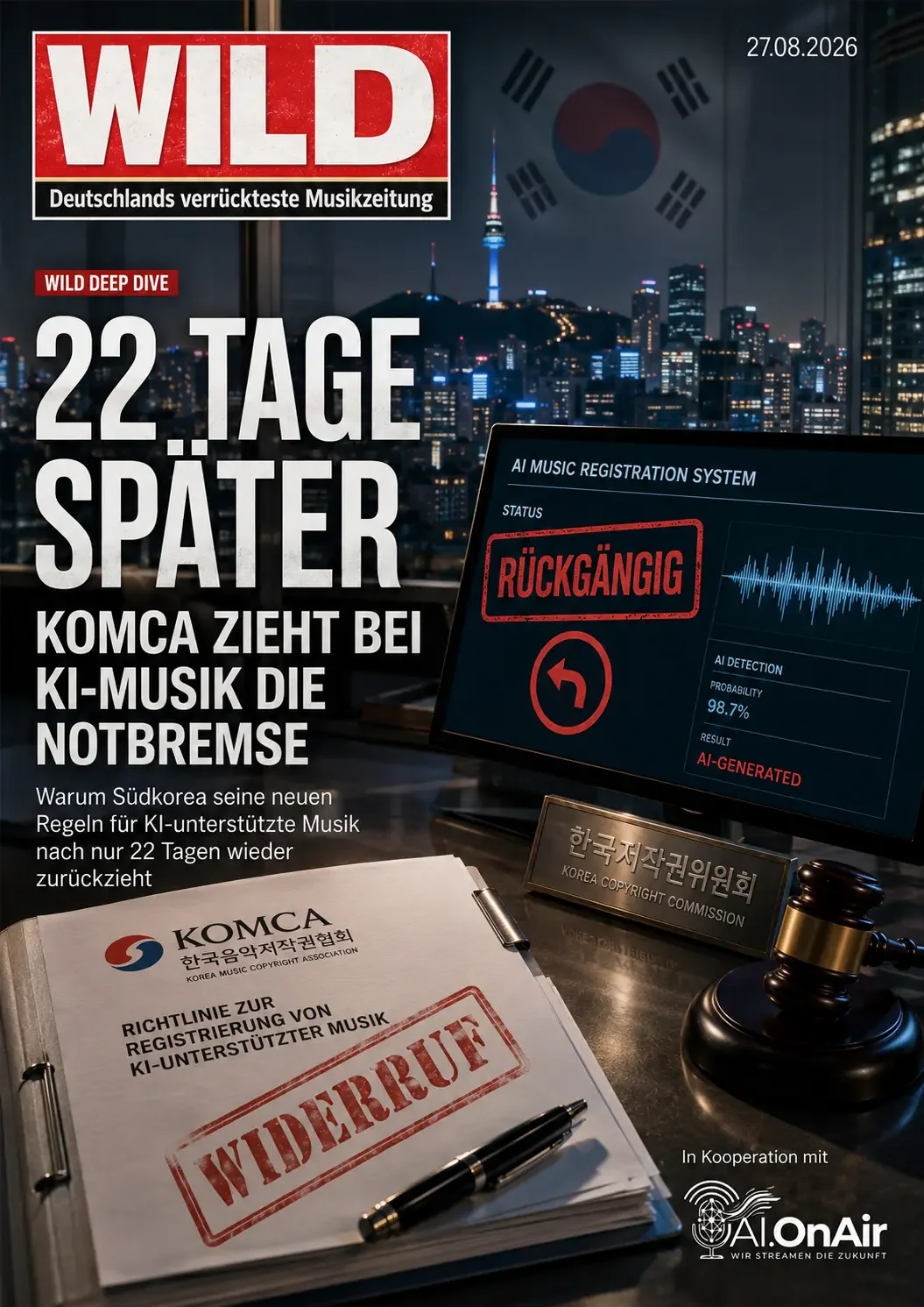 22 TAGE SPÄTER: KOMCA ZIEHT BEI KI-MUSIK DIE NOTBREMSE