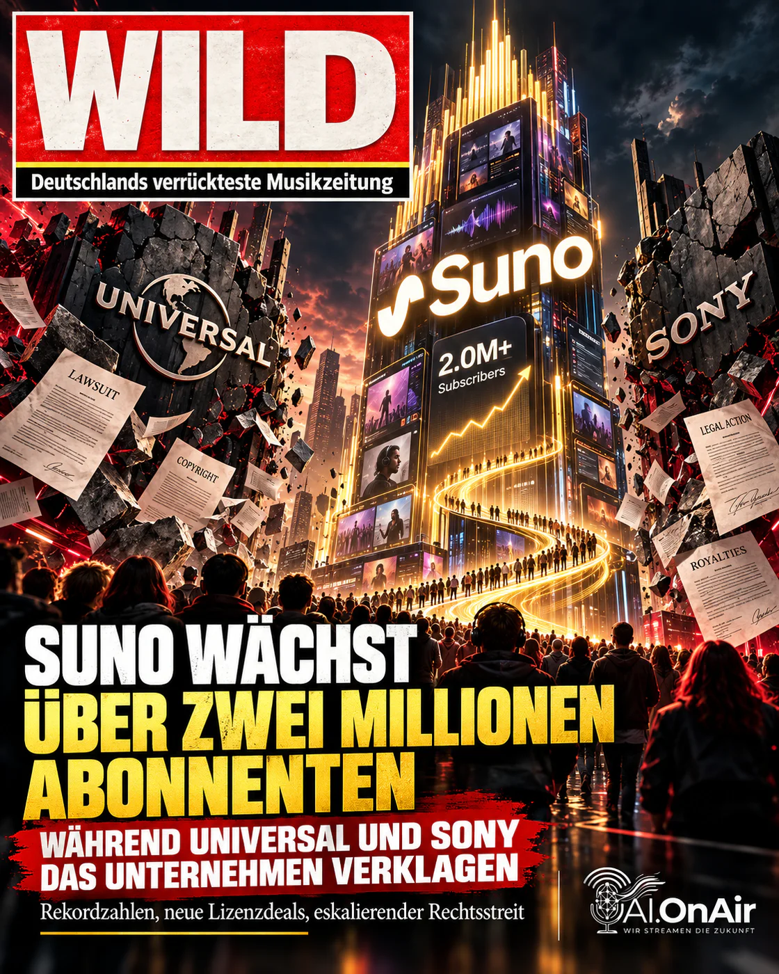 Suno wächst auf über zwei Millionen Abonnenten, während Universal und Sony das Unternehmen verklagen